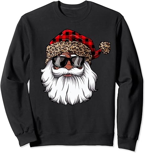 African American Santa Claus Black Christmas Leopard Xmas Sweatshirt