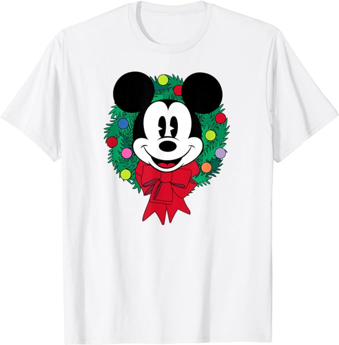 Amazon Essentials Mickey Mouse Festive Holiday Christmas Wreath T-Shirt