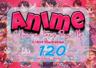120 Big Bundle of Anime Character Illustration tshirt design Clipart for Your T-Shirt crafted for Print on Demand websites