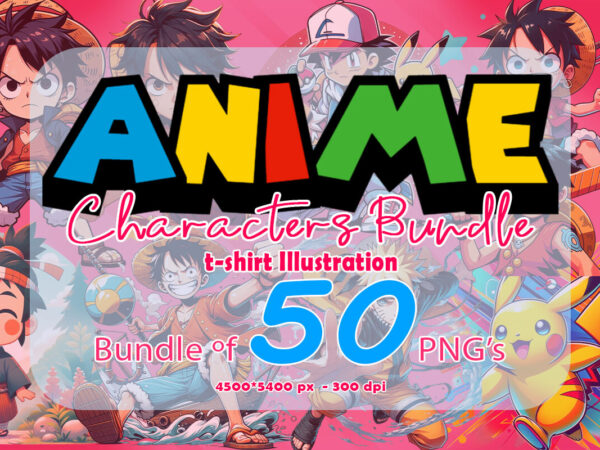 50 anime character illustration t-shirt design bundle 3rd version