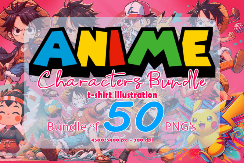 50 Anime Character Illustration t-shirt design Bundle 3rd Version