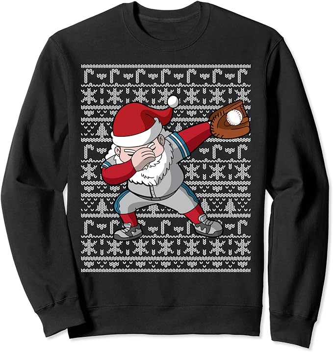 Baseball Dabbing Santa Ugly Christmas Pattern Sports Sweatshirt