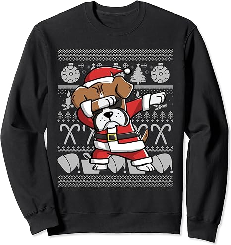 Boxer Dog Ugly Christmas Sweatshirt Dabbing Boxer Christmas