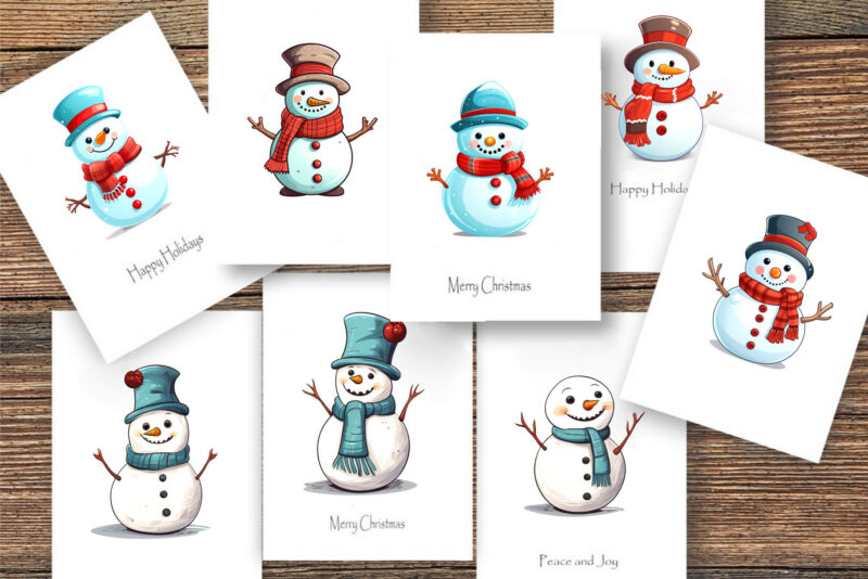 Cartoon Christmas Snowmans. PNG Bundle.