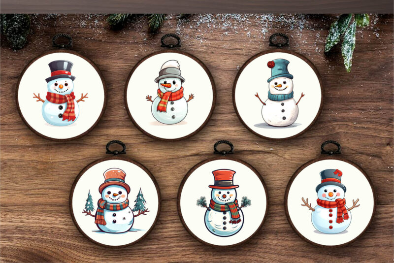 Cartoon Christmas Snowmans. PNG Bundle.