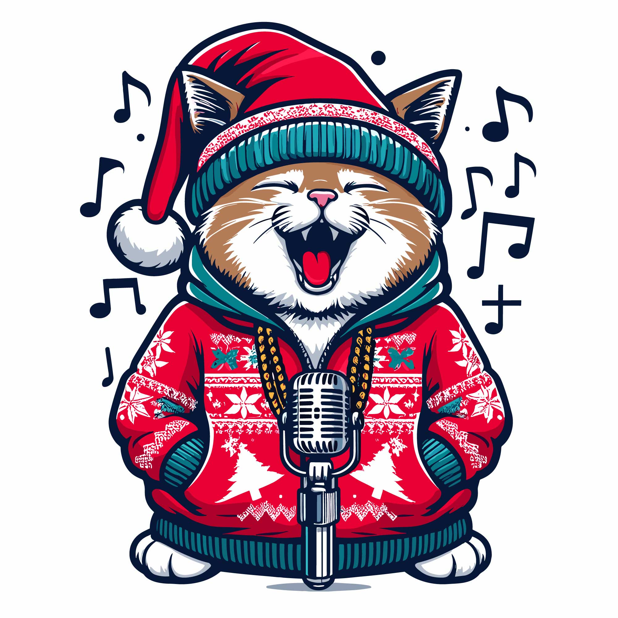 Cute Cat Christmas Singing On Holiday - Buy t-shirt designs