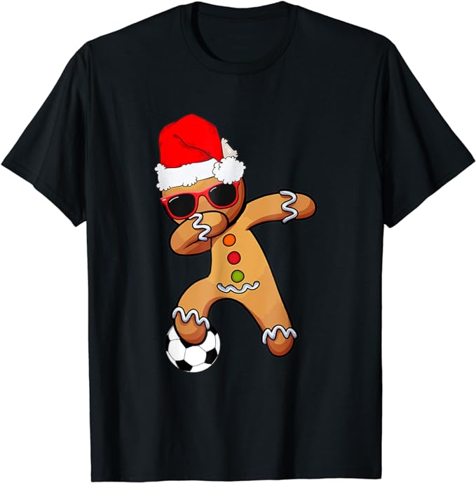 Christmas Dabbing Gingerbread Soccer Funny Xmas Men Boys T-Shirt