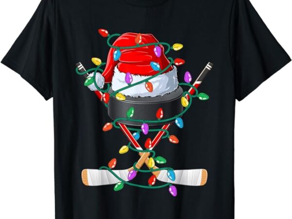 Christmas hockey xmas santa sports hat ball kids boys men t-shirt