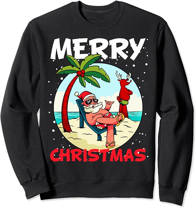 Christmas costume beach palm trees reindeer holiday Santa Claus Sweatshirt