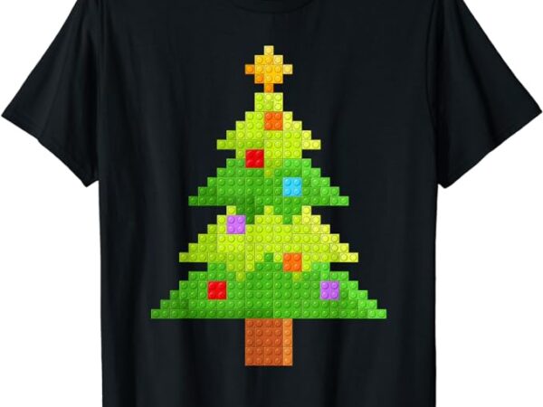 Christmas tree kids block building bricks master builder t-shirt