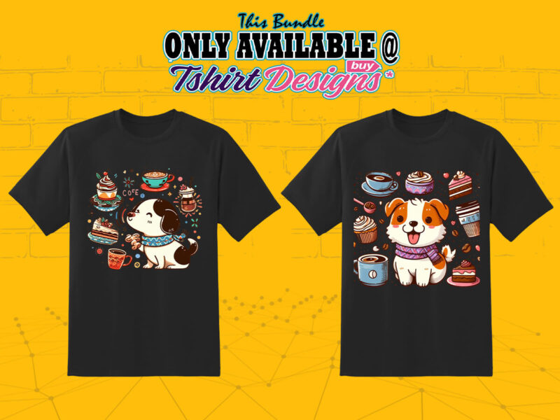 50 Exclusive T-shirt design featuring a Coffee Lover Dog with Coffee lover vibes meticulously crafted for Print on Demand websites