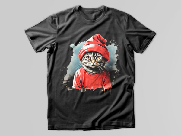 Cat wearing santa hat t shirt vector file