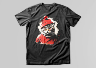 Cat wearing santa hat t shirt vector file