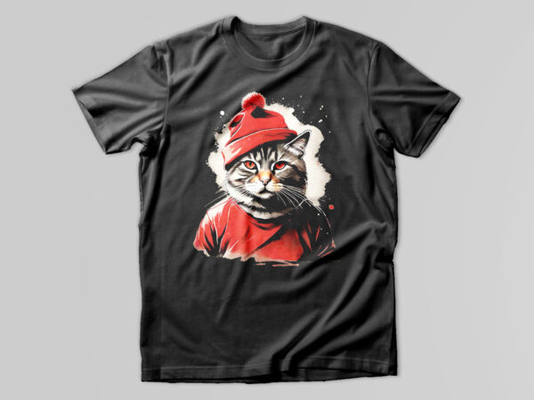 Cat wearing santa hat t shirt vector file