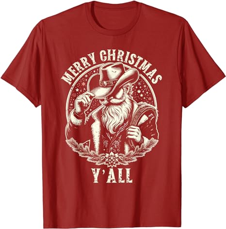 Cowboy Santa Claus Merry Christmas Y’all Western Country T-Shirt