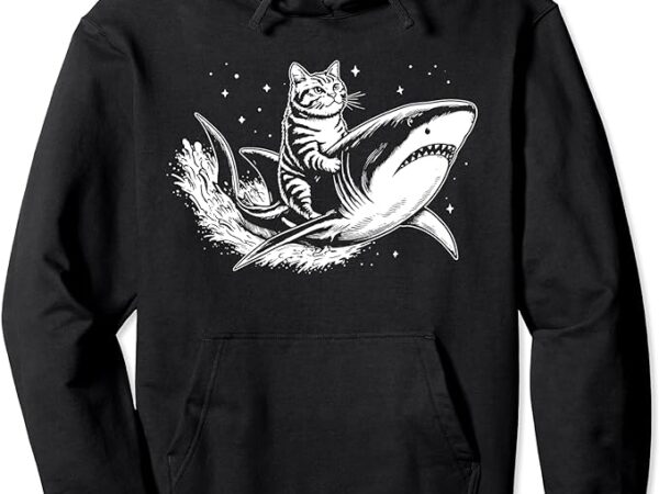 Cute anime cat riding shark lover kawaii kitten lover kids pullover hoodie t shirt vector file