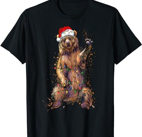 Cute bear christmas lights santa hat merry christmas t-shirt