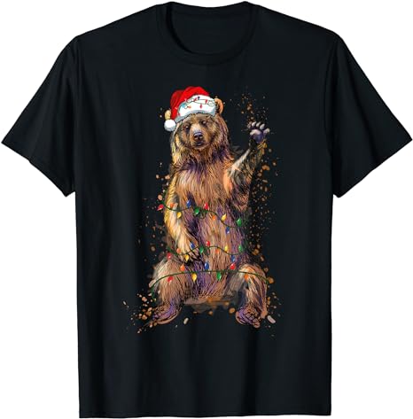 Cute bear Christmas Lights Santa Hat Merry Christmas T-Shirt