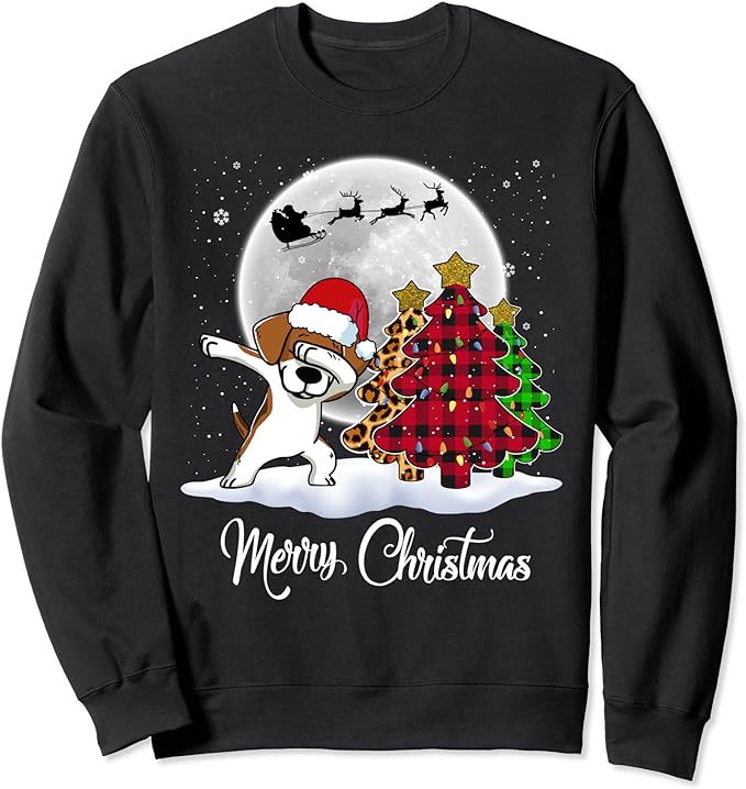 Dabbing Beagle Dab Dog Santa Hat Christmas Tree Funny Xmas Sweatshirt