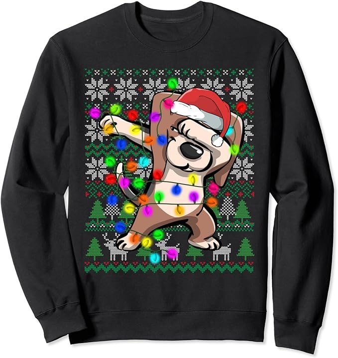 Dabbing Beagle Fairy Lights Ugly Christmas Sweater Costume Sweatshirt