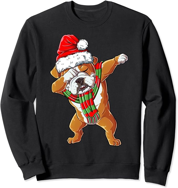 Dabbing English Bulldog Santa Christmas Gifts Kids Boys Xmas Sweatshirt