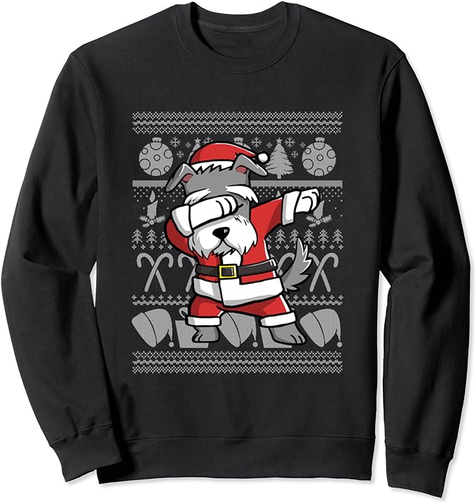 Dabbing Schnauzer Ugly Christmas Sweater Graphic Sweatshirt