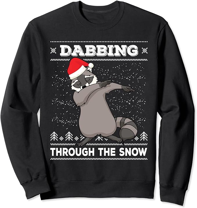 Dabbing Through The Snow Raccoon Dab Ugly Christmas Sweater Sweatshirt