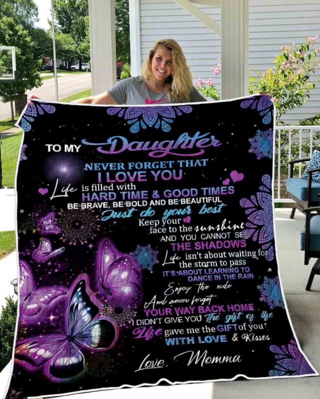 Butterfly Floral Violet Blanket Design Gift Daughter Girl Never Forget That I love You Quilting