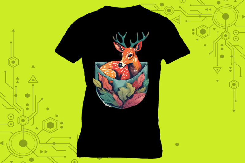 in pocket, pet in pocket, graphic,deer , deer in pocket, Sublimation Designs, t-shirt design, t-shirt design bundle, trendy design, poster