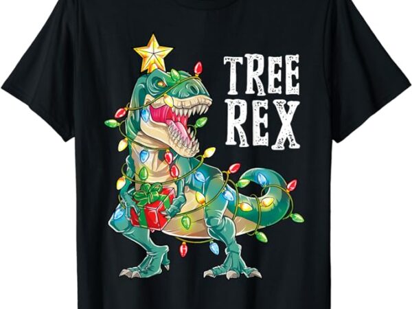 Dinosaur christmas tree rex pajamas men boys xmas lights t-shirt