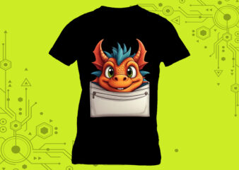 Pocket-Sized Cartoon dragon Elegance in Clipart, meticulously crafted for Print on Demand websites. Perfect for a multitude of creative job t shirt illustration