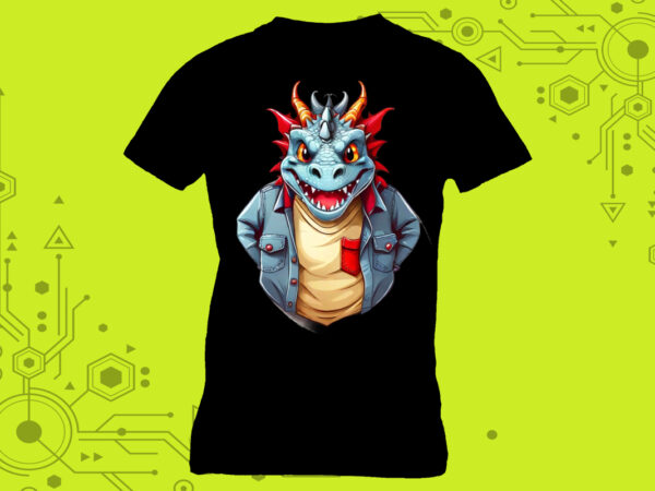 Pocket cartoon dragon art in clipart form, tailor-made for print on demand platforms. ideal for a multitude of creative ventures such as art t shirt illustration