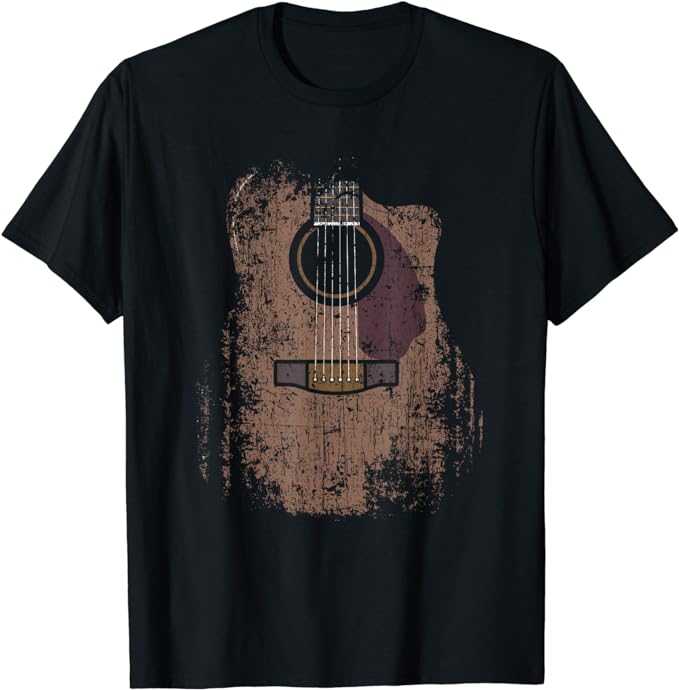 Distressed Acoustic Guitar Vintage Player Rock & Roll Music T-Shirt