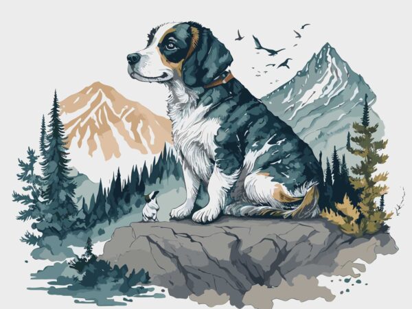 Dog mountain t shirt vector illustration