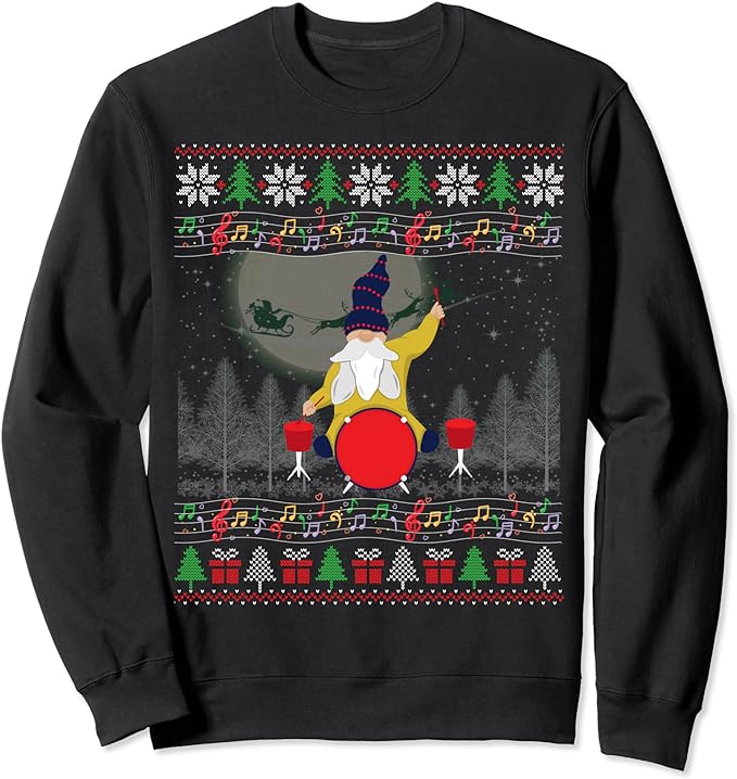 Drum Ugly Christmas Sweater Drummer Gnome Xmas Family Santa Sweatshirt