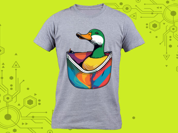 Pocket-sized duck elegance in clipart, meticulously crafted for print on demand websites. perfect for a multitude of creative projects t shirt illustration