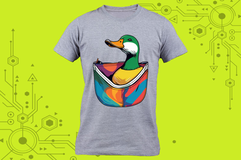 Pocket-Sized Duck Elegance in Clipart, meticulously crafted for Print on Demand websites. Perfect for a multitude of creative projects