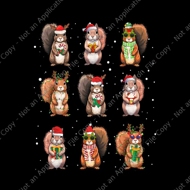 Squirrels Christmas Lights Png, Squirrel Lover Xmas Png, Squirrels Santa Png