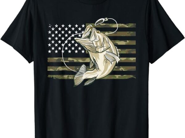 Fishing camouflage us american flag bass fish fisherman camo t-shirt