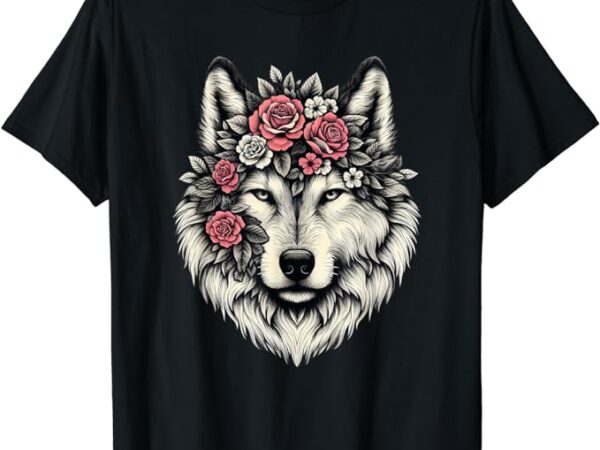 Floral wolf animal cute botanical wolf flowers wolf lovers t-shirt