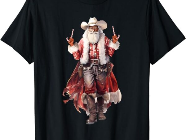 Funny christmas western cowboy santa claus and candy cane t-shirt