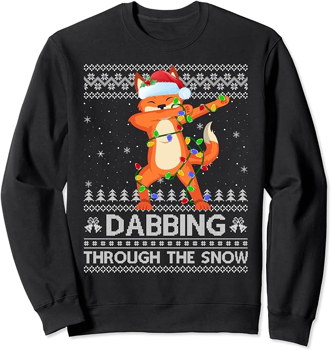 Funny Fox Dabbing Through The Snow Ugly Fox Christmas Sweatshirt