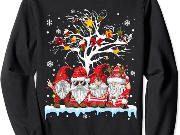 Gnomies in red gnome christmas ugly tree lights snow winter sweatshirt