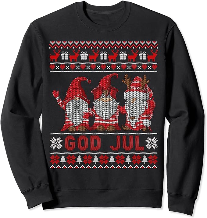 God Jul Gnome In Red Christmas Ugly Sweater Gift Sweatshirt