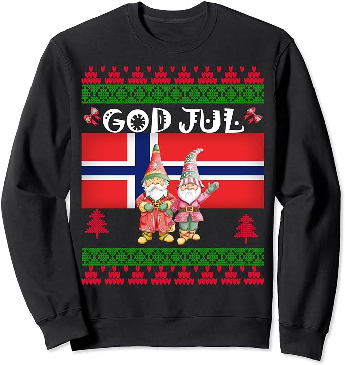 God Jul Ugly Norway Flag Christmas Scandinavian Gnome Sweatshirt