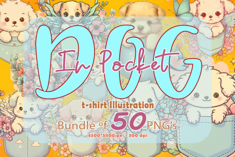 Exclusive Sweet Puppy in Pocket Clipart 50 Illustrations Bundle for POD Business Only Available @sofias fashion