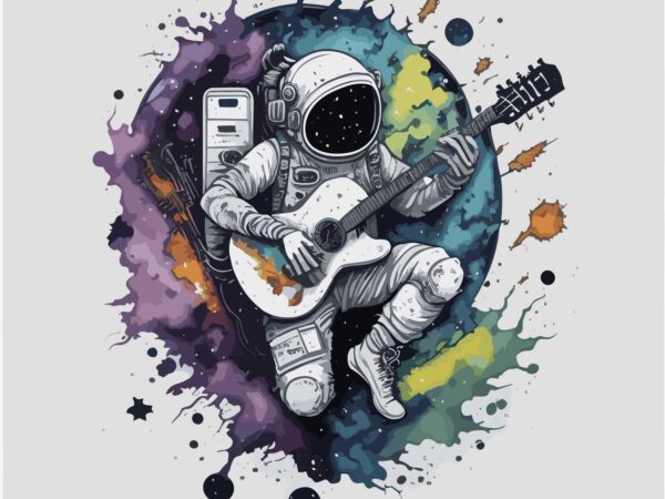 Guitar astro space t shirt design template