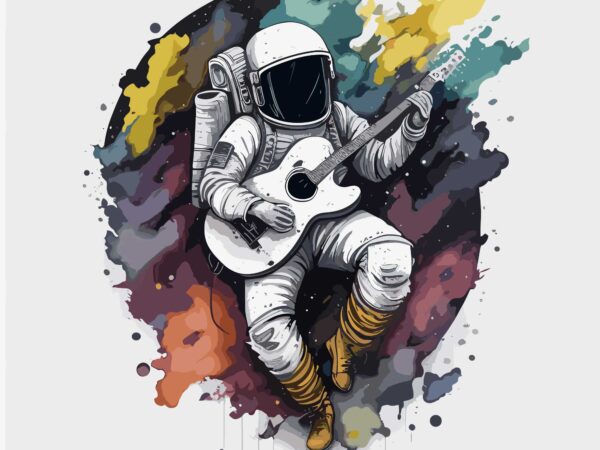 Guitar astro space t shirt design template