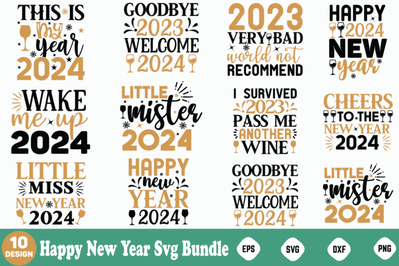 New Year Design Mega Bundle Happy New Year Svg Bundle, Heather Roberts Art, Cricut Cut Files, Instant Download, Sublimation Files, Silhouet