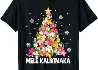 Hawaiian Floral Christmas Tree Mele Kalikimaka Tropical Xmas T-Shirt